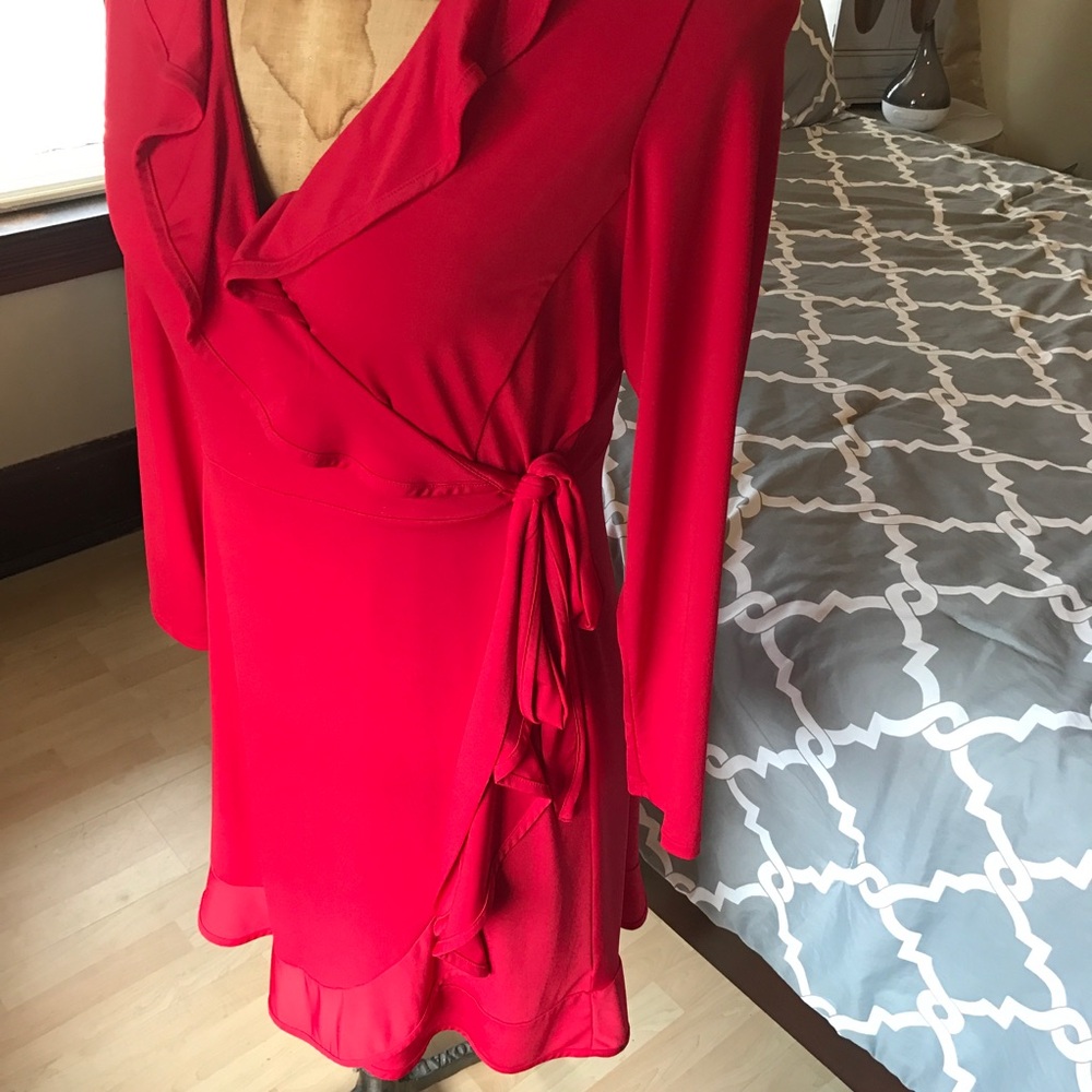 Fashion Bug Red Ruffle Wrap Dress - Picture 3 of 5